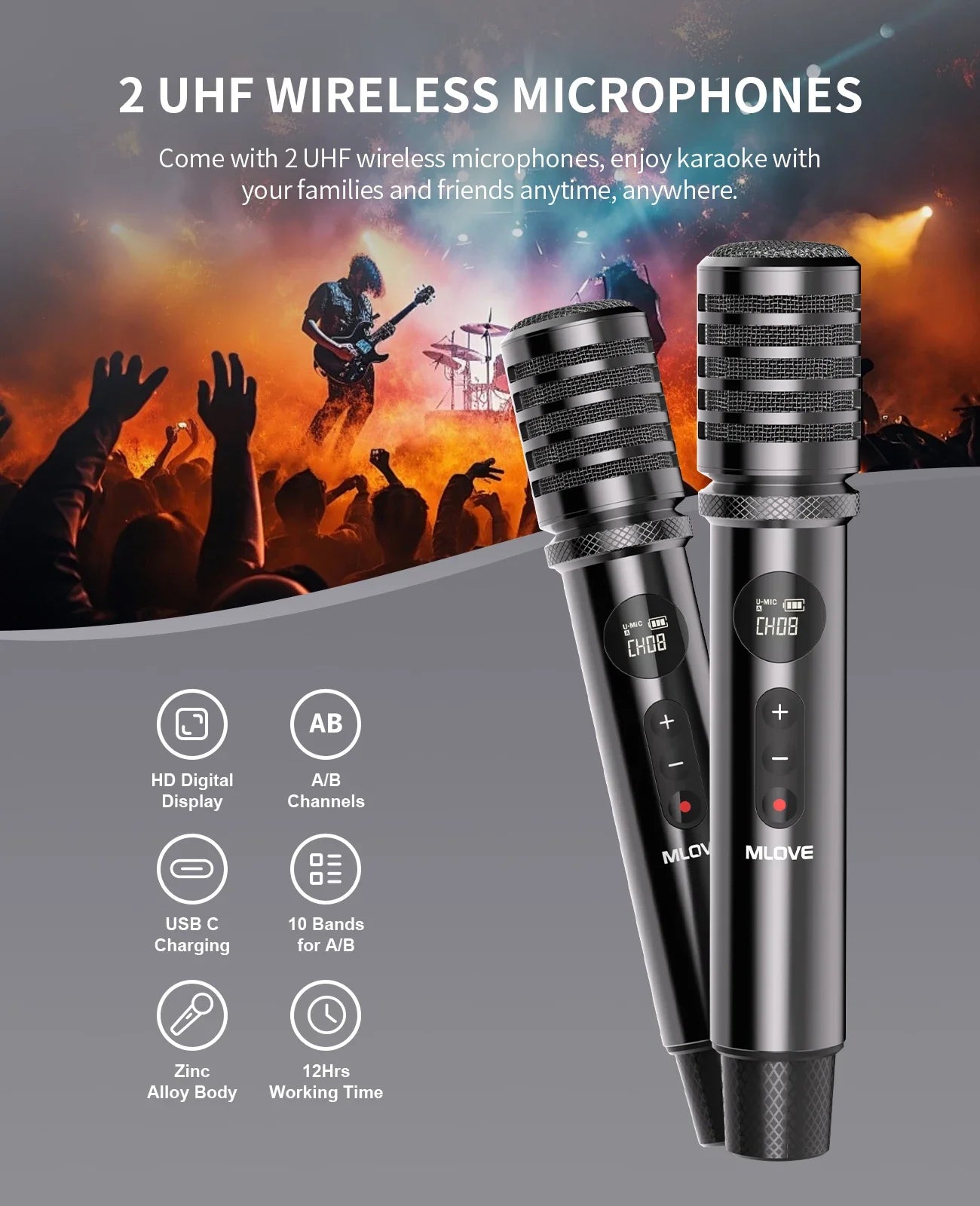 Karaokelaitteisto – 200W, 2 langatonta mikrofonia, Bluetooth
