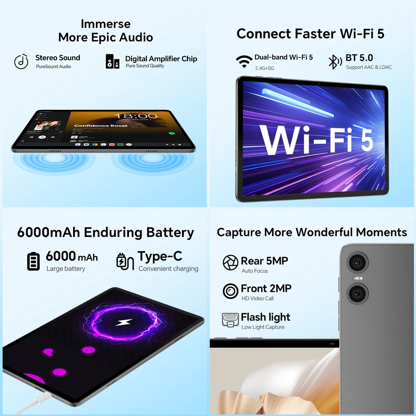 Tabletti 10,1" Android 16Gb, 128GB, 6000mAh, näppäimistö, hiiri, kotelo ja lisää