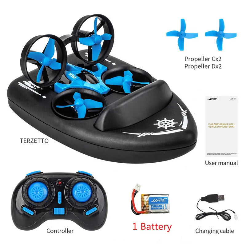 RC-ilmatyynyalus 3-in-1 – Drone, vene ja maastoajoneuvo 2,4 GHz