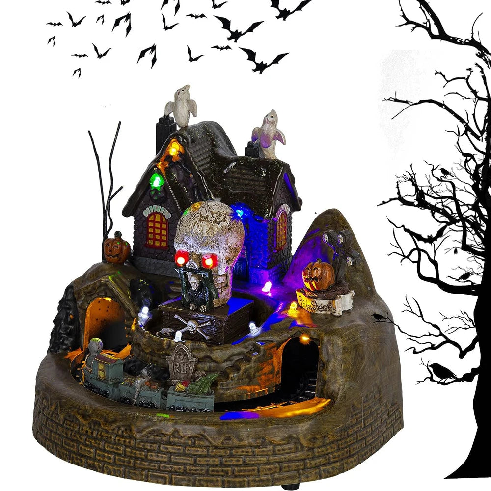 Halloween Kauhukylä – LED-valot, musiikki, liikkuvat haamut ja luurangot