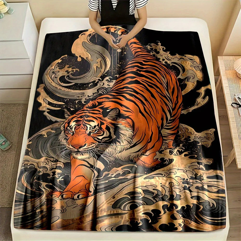 Japanilainen Ukiyo-e Tiikeri Fleece-peitto – Pehmeä ja lämmin, 7 kokoa