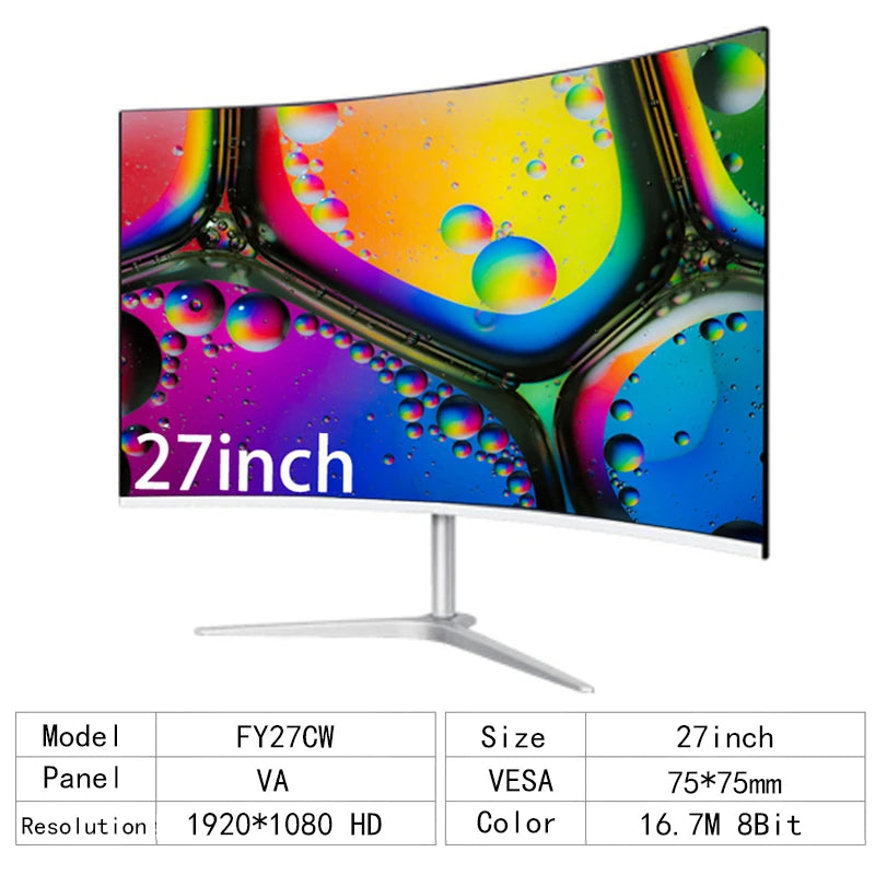 27" Kaareva näyttö – 75 Hz, 2 ms, Full HD 1080p, VA-paneeli