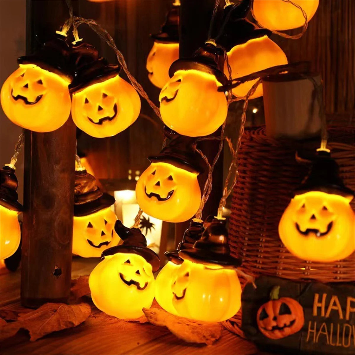 Halloween Kurpitsalyhty LED-valosarja – 1,5M 10 LED, oranssi, paristokäyttöinen