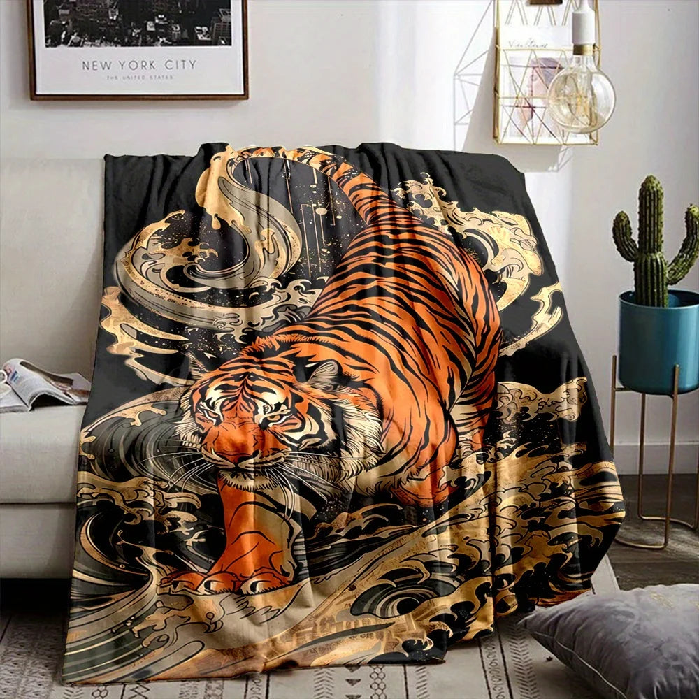 Japanilainen Ukiyo-e Tiikeri Fleece-peitto – Pehmeä ja lämmin, 7 kokoa