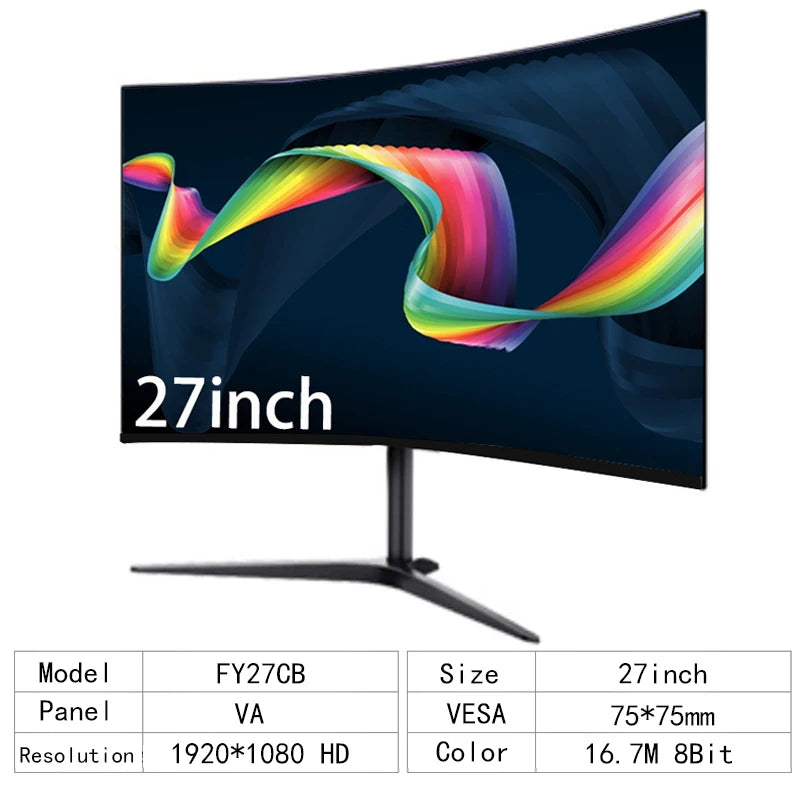 27" Kaareva näyttö – 75 Hz, 2 ms, Full HD 1080p, VA-paneeli