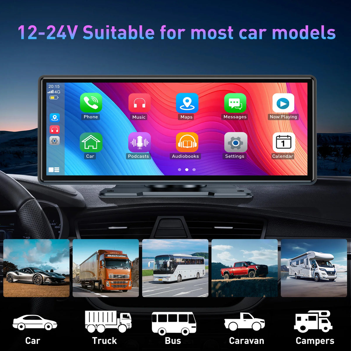 10,26" Langaton CarPlay-näyttö – Android Auto, Bluetooth 5.3, WiFi, IPS-kosketusnäyttö, NOPEA TOIMITUS