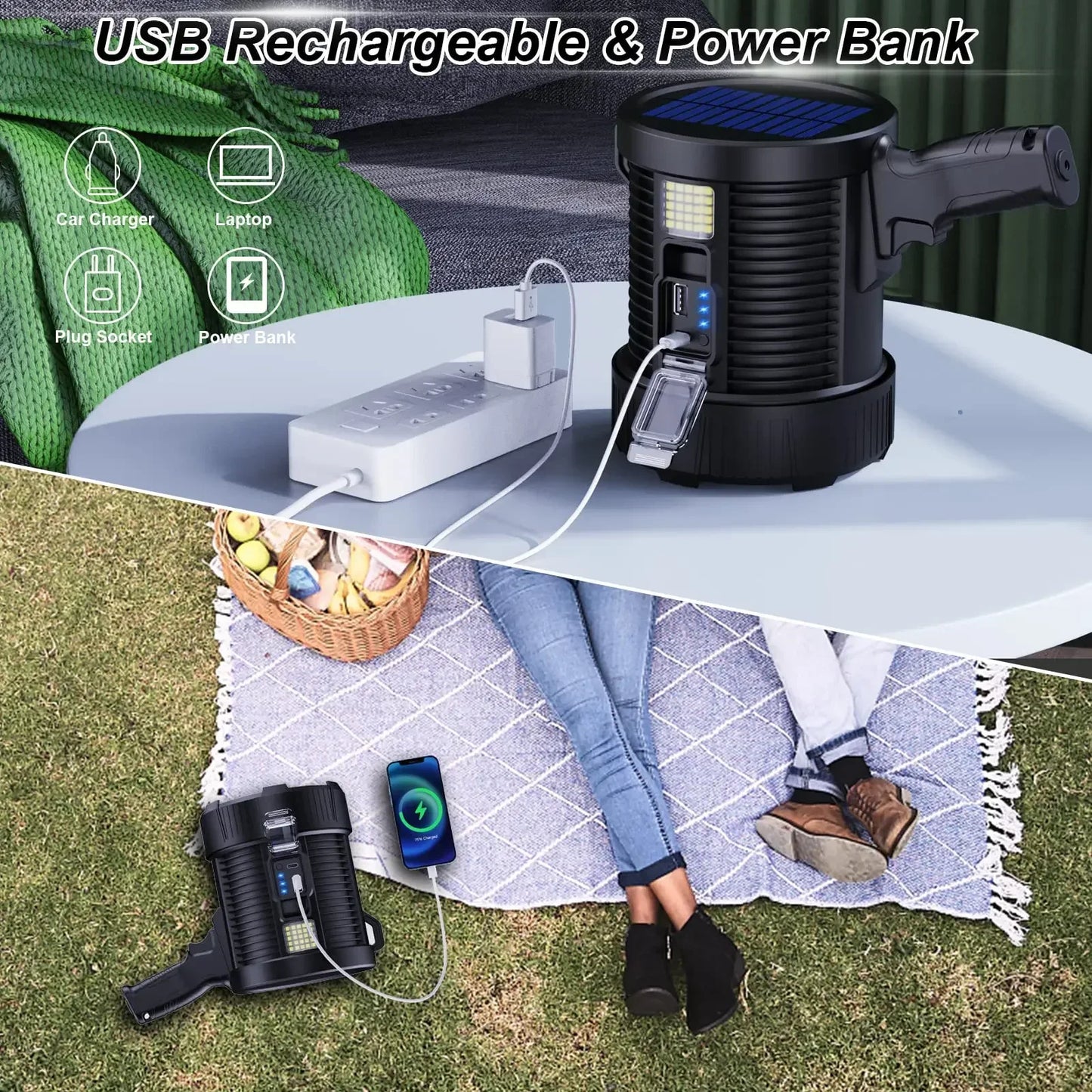 Ladattava suuri taskulamppu – 30W XHP90, 10 000 mAh, IPX5, 4 väriä
