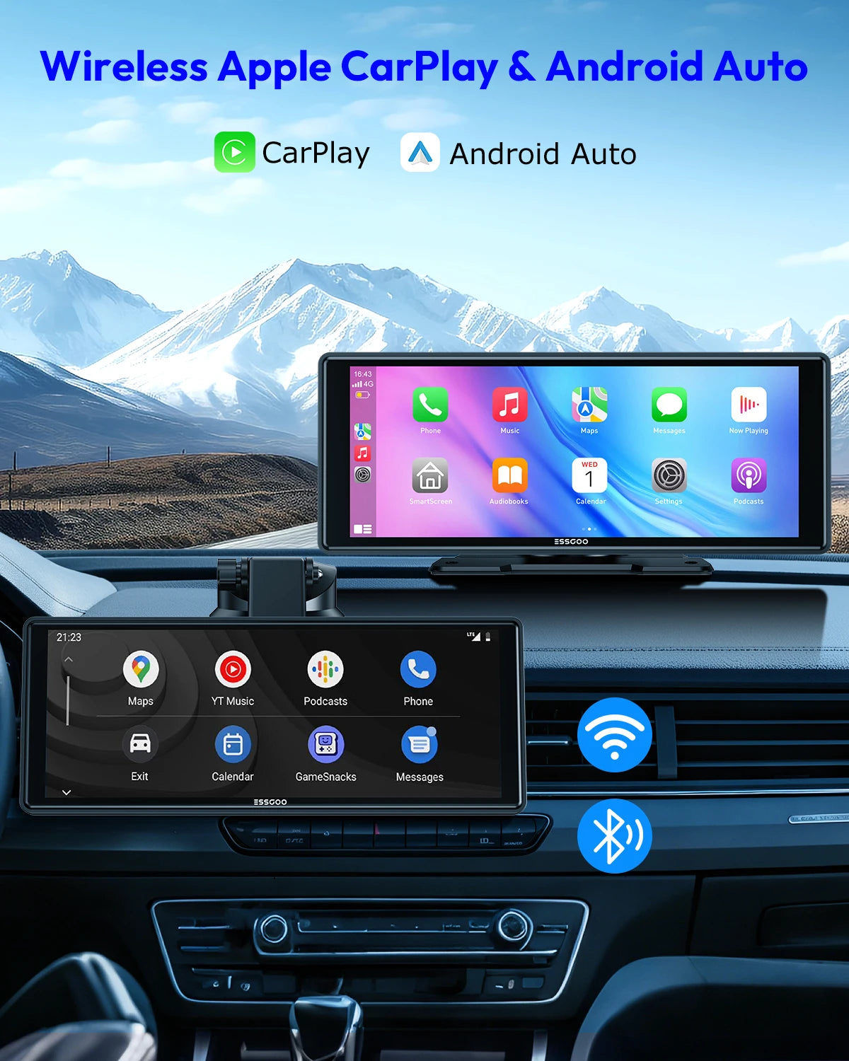 10,26" Langaton CarPlay-näyttö – Android Auto, Bluetooth 5.3, WiFi, IPS-kosketusnäyttö, NOPEA TOIMITUS