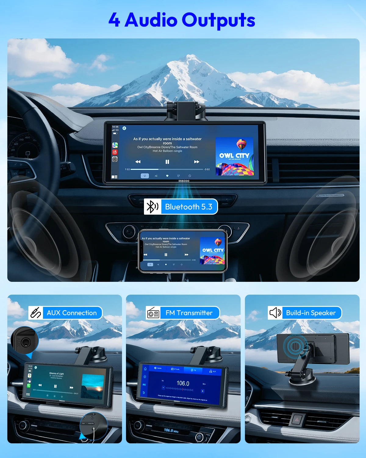 10,26" Langaton CarPlay-näyttö – Android Auto, Bluetooth 5.3, WiFi, IPS-kosketusnäyttö, NOPEA TOIMITUS