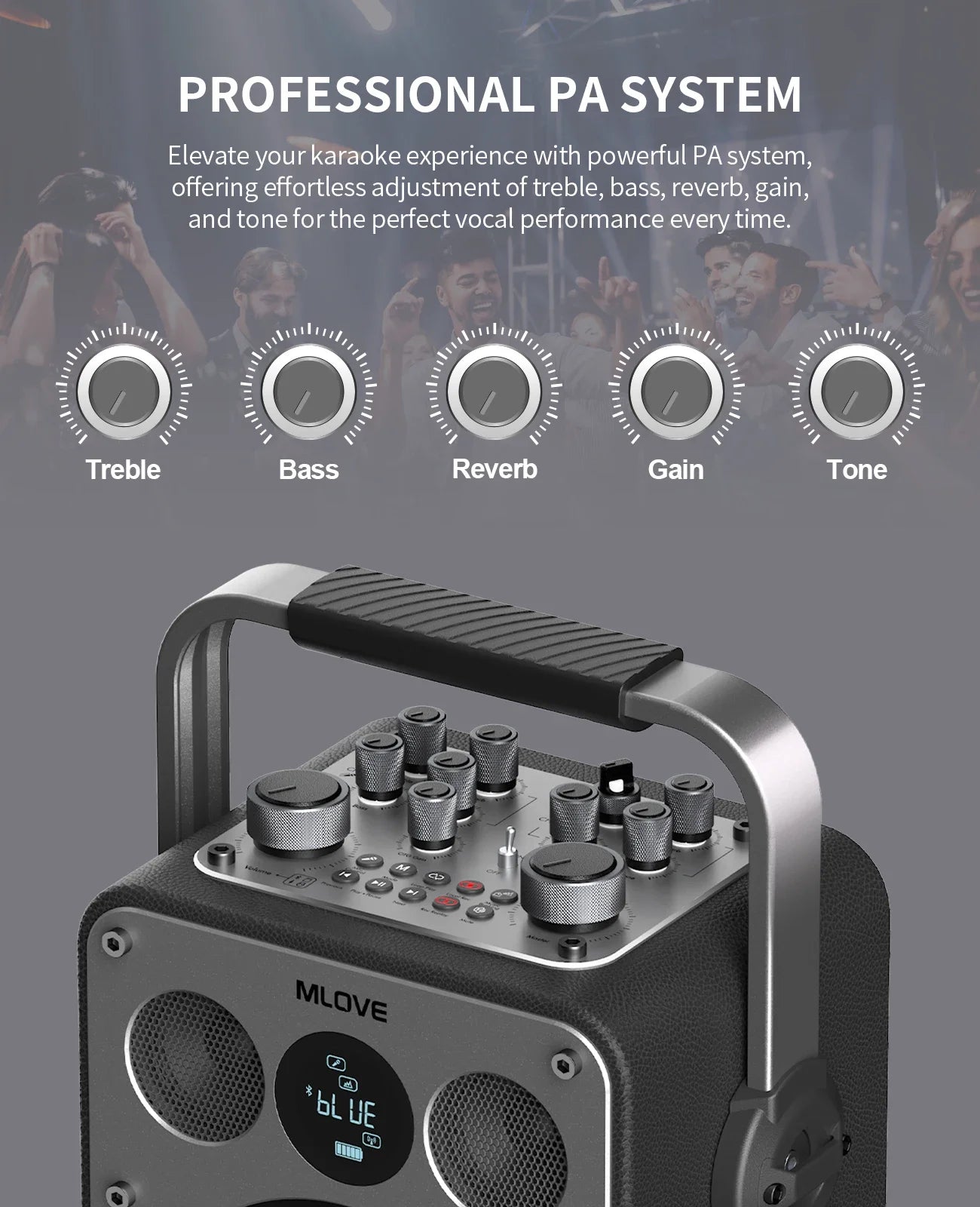 Karaokelaitteisto – 200W, 2 langatonta mikrofonia, Bluetooth