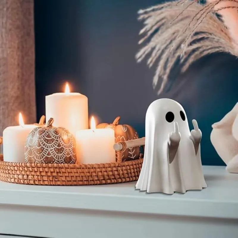Hauska Aavepatsas – Resiinikoristeaave Halloween-sisustukseen, valkoinen