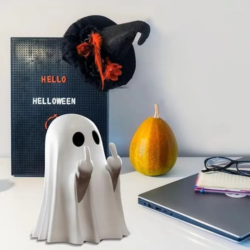 Hauska Aavepatsas – Resiinikoristeaave Halloween-sisustukseen, valkoinen