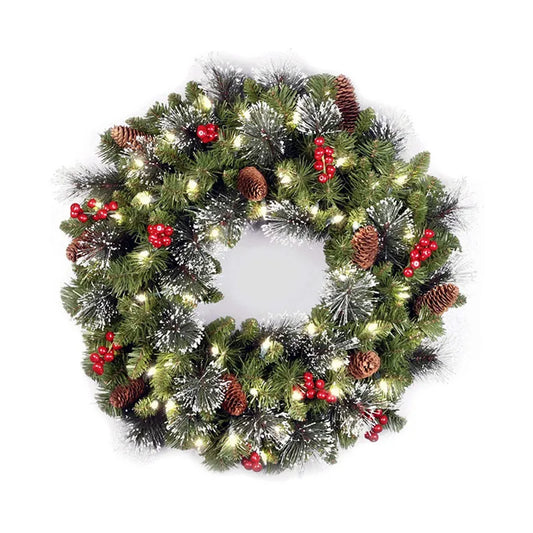 LED-joulukranssi 20 tai 30 cm – kävyt ja punaiset marjat