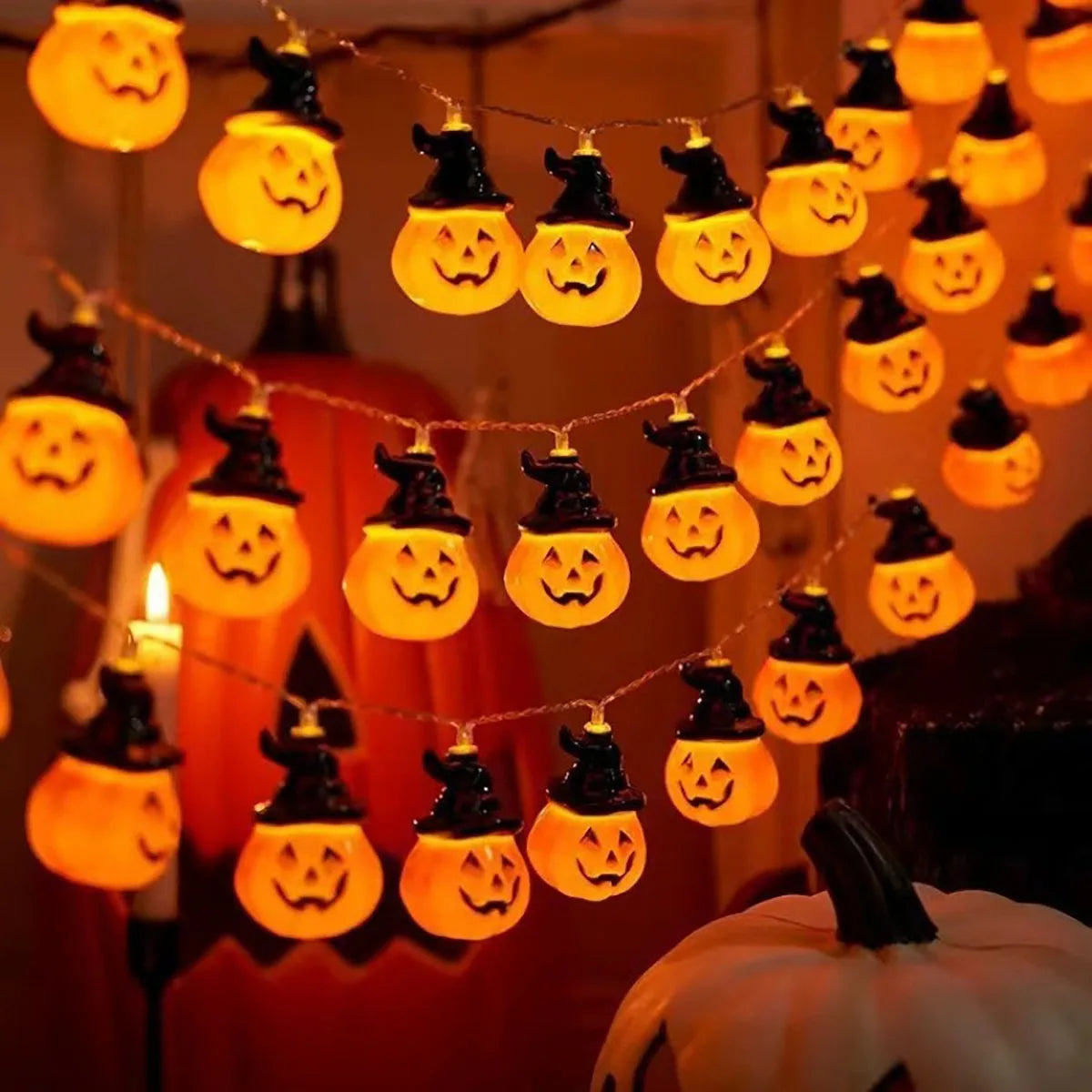 Halloween Kurpitsalyhty LED-valosarja – 1,5M 10 LED, oranssi, paristokäyttöinen