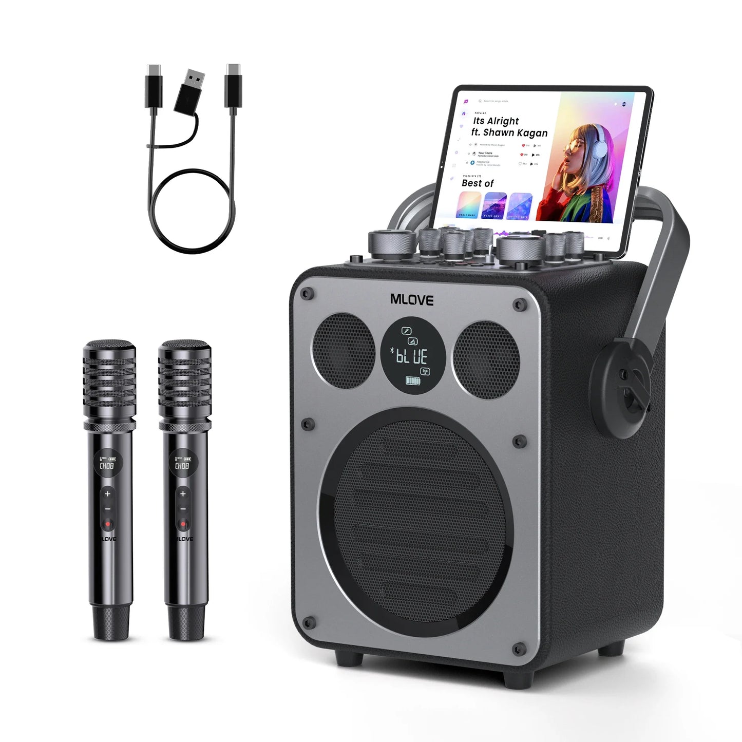 Karaokelaitteisto – 200W, 2 langatonta mikrofonia, Bluetooth