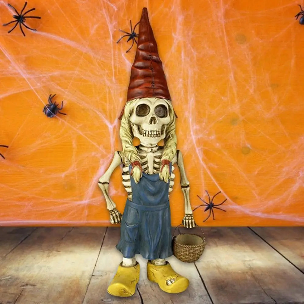 Luuranko Puutarhatonttu – Halloween-puutarhakoriste, käsinmaalattu, 3 mallia
