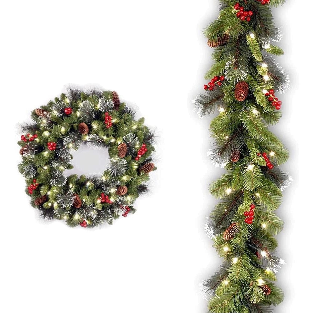 LED-joulukranssi 20 tai 30 cm – kävyt ja punaiset marjat