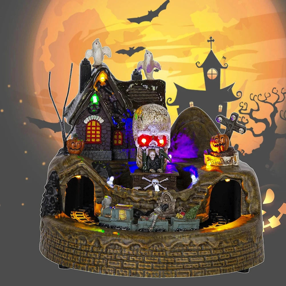 Halloween Kauhukylä – LED-valot, musiikki, liikkuvat haamut ja luurangot
