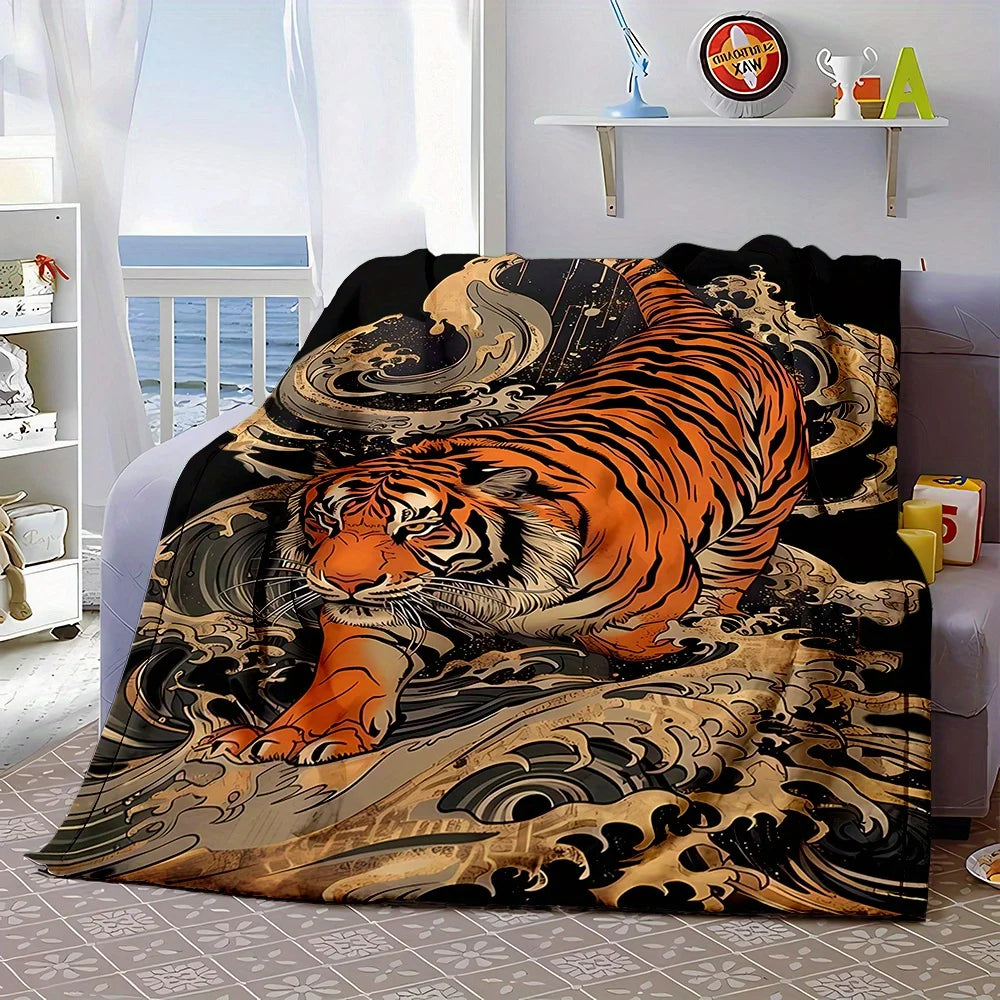 Japanilainen Ukiyo-e Tiikeri Fleece-peitto – Pehmeä ja lämmin, 7 kokoa