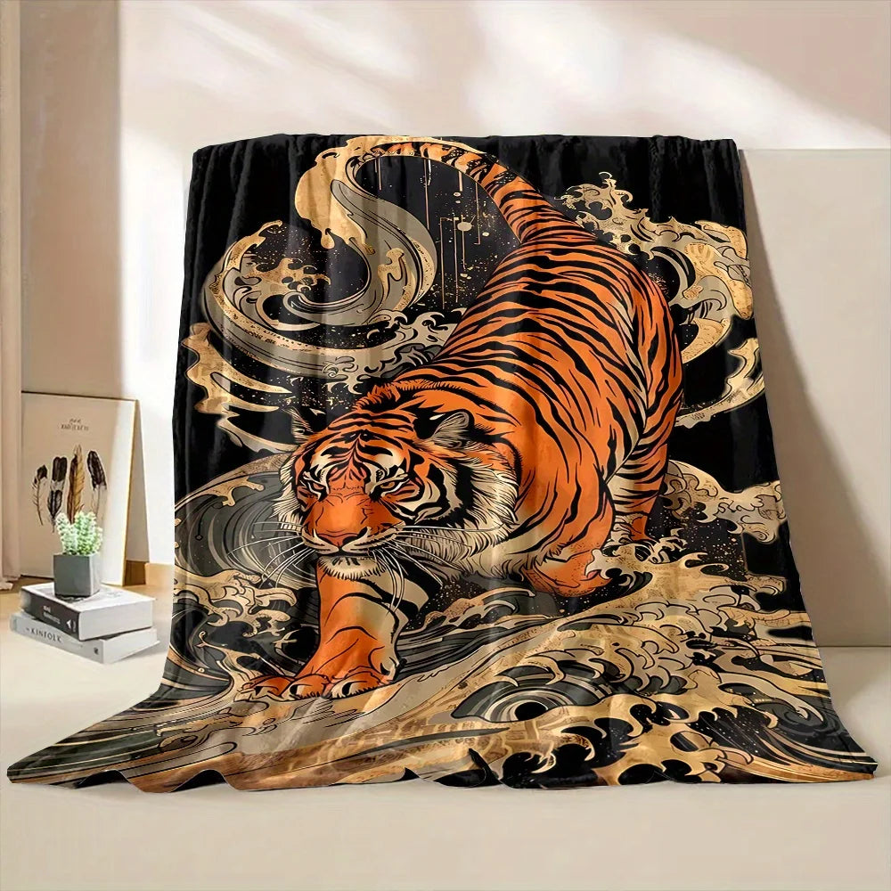 Japanilainen Ukiyo-e Tiikeri Fleece-peitto – Pehmeä ja lämmin, 7 kokoa