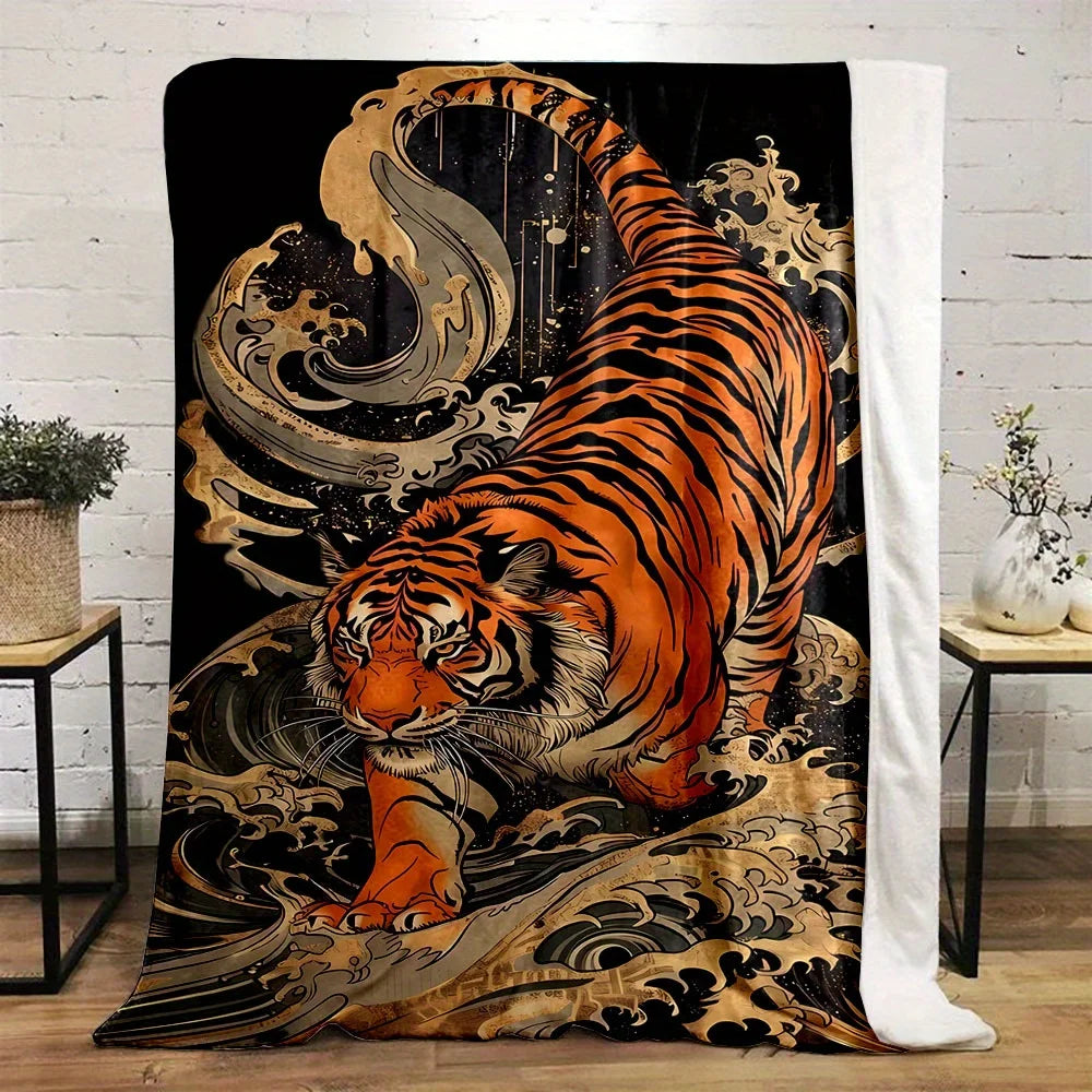 Japanilainen Ukiyo-e Tiikeri Fleece-peitto – Pehmeä ja lämmin, 7 kokoa