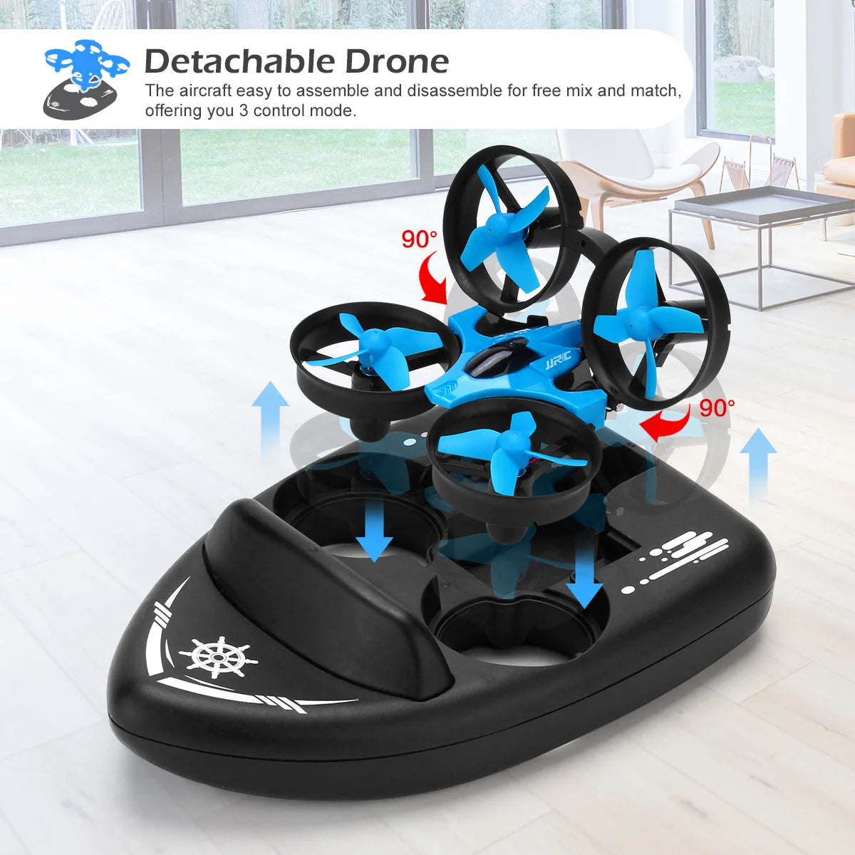 RC-ilmatyynyalus 3-in-1 – Drone, vene ja maastoajoneuvo 2,4 GHz