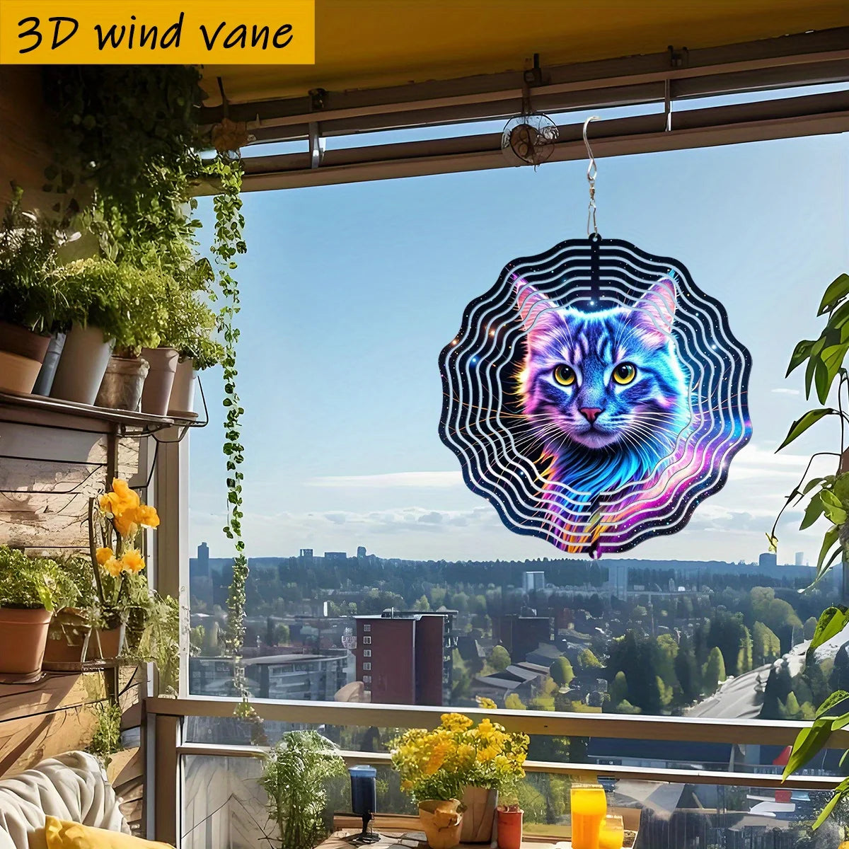 3D Värikäs Kissa Tähtitaivaan Tuuliviiri – 360° Pyörivä Metallinen Tuulikello | 20 tai 25 cm