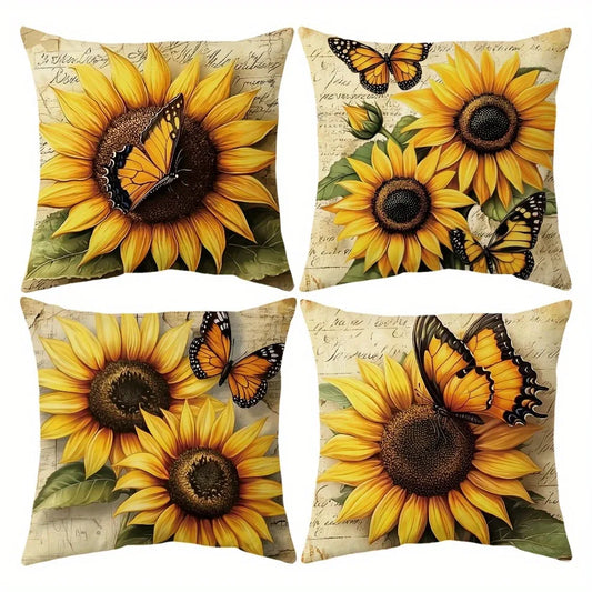 Tyynyliina – Vintage auringonkukka & perhonen, 40–60 cm