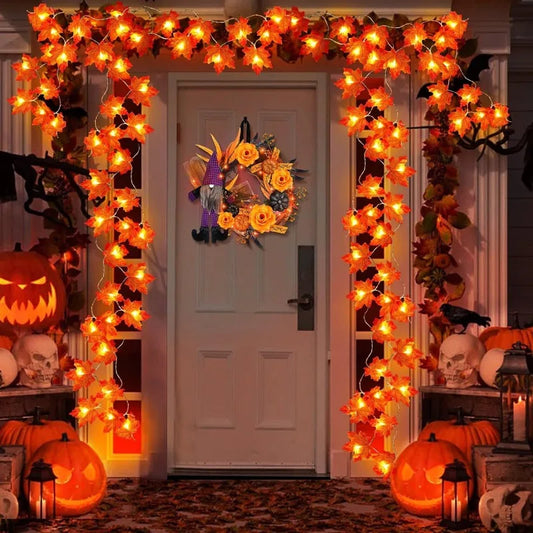 Halloween LED Valosarja – Vaahteralehtikoriste 2M/3M, paristokäyttöinen