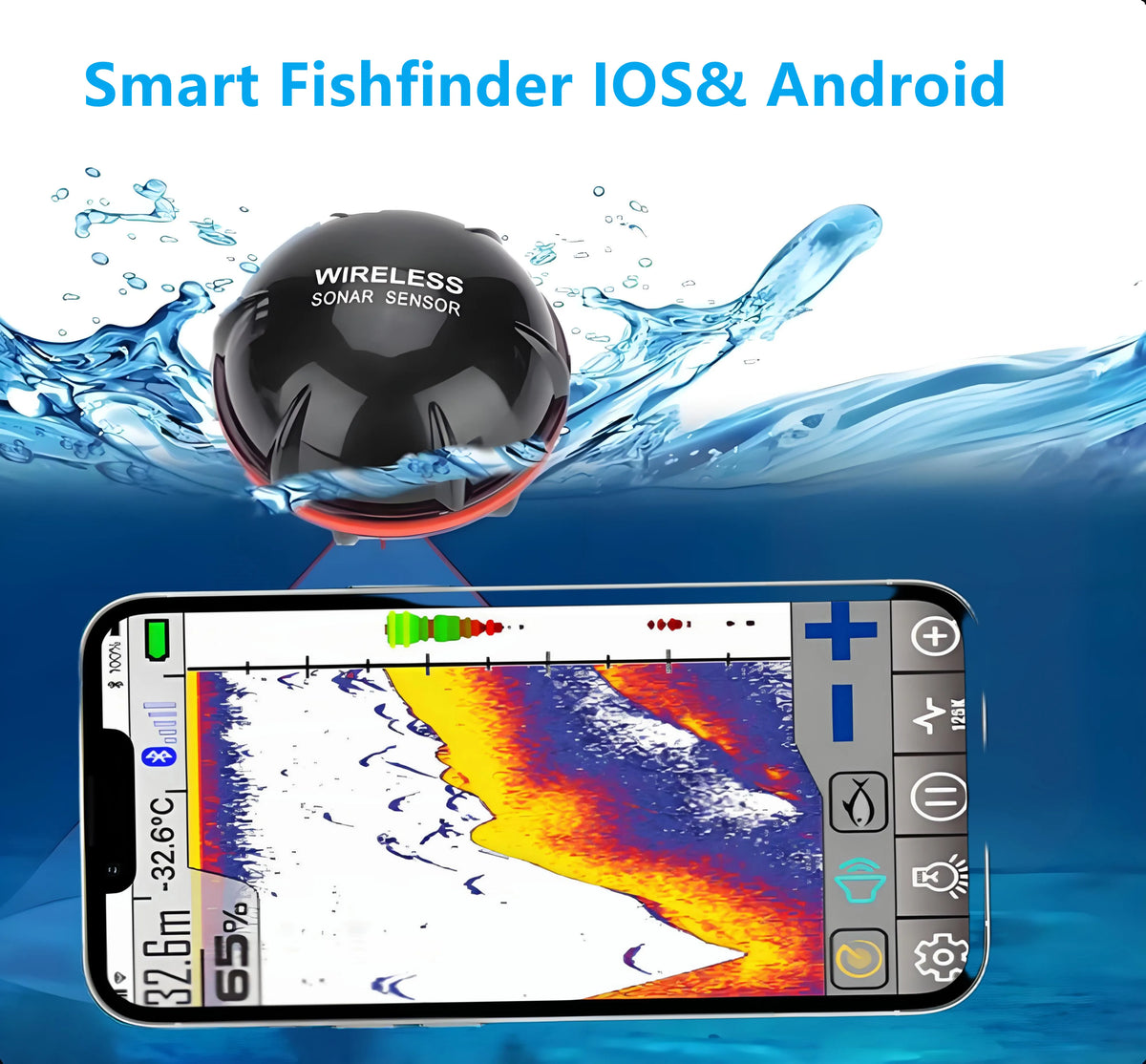 FindFish Langaton Kaikuluotain – Sonar 0,6–36 m, Bluetooth 30 m, 10 h akku