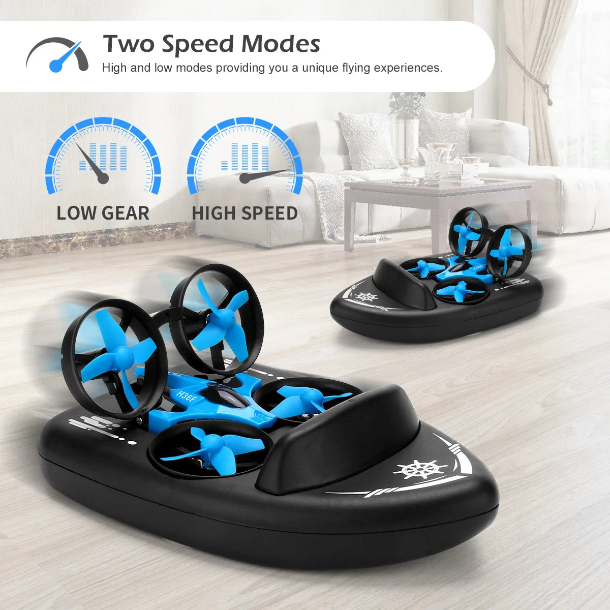 RC-ilmatyynyalus 3-in-1 – Drone, vene ja maastoajoneuvo 2,4 GHz